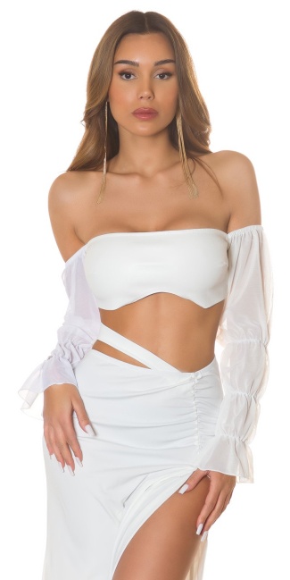 off-shoulder leather look Crop Top White